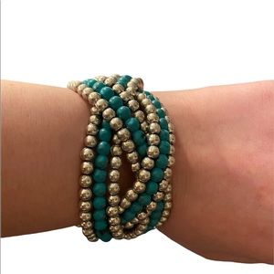 Turquoise and silver beaded bracelet